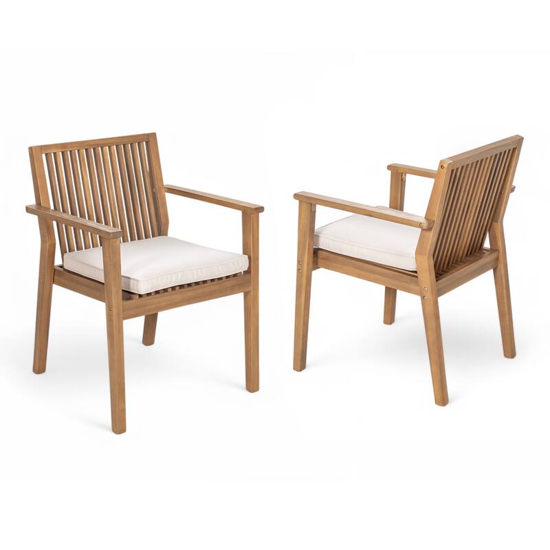 Roomfitters Patio Dining Chairs, Acacia Wood Armchairs with Cushions, Outdoor Seating in Brown