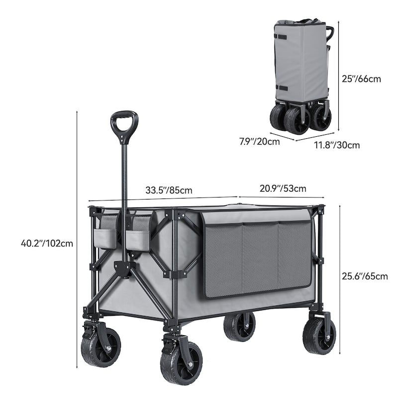 Collapsible Foldable Beach Wagon Cart Utility Cart with All Terrain Wheels - 33.5"