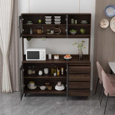 63" Large Kitchen Pantry Storage Cabinet Drawers Shelves Glass Doors