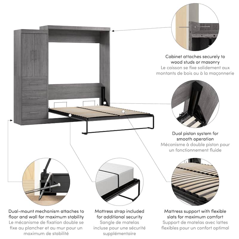 Nebula Queen Murphy Bed with Wardrobe (90W) by Bestar