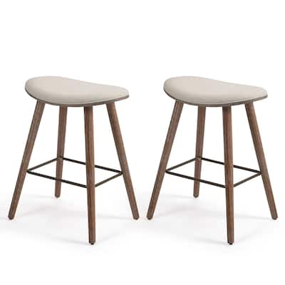 Set of 2 Beatriz Beige Woven Fabric Counter Stool with Wood Legs