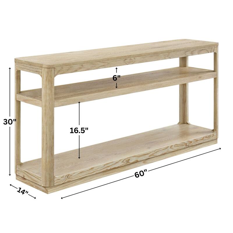 Delray Natural Wood 60-Inch Sofa Console Table with Shelves