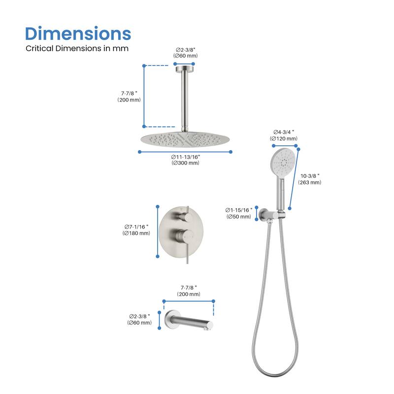 Pressure Balanced Ceiling Mounted 3-Function Shower System with Rough In Valve