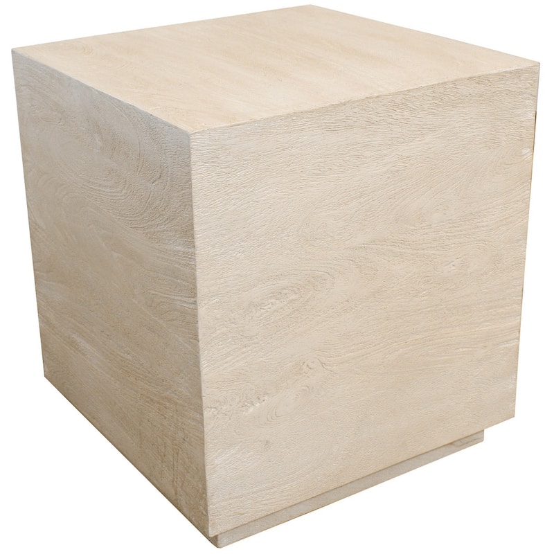 HomeRoots 20" Natural Distressed Solid Wood Square Block End Table - 18.00 in. x 20.00 in. x 18.00 in.