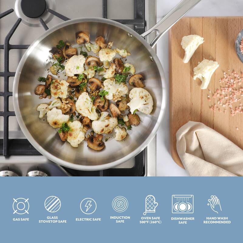 Sur La Table Kitchen Essentials Stainless Steel Frying Pan - Induction Ready Skillet with Tri-Ply Base, Polished Finish