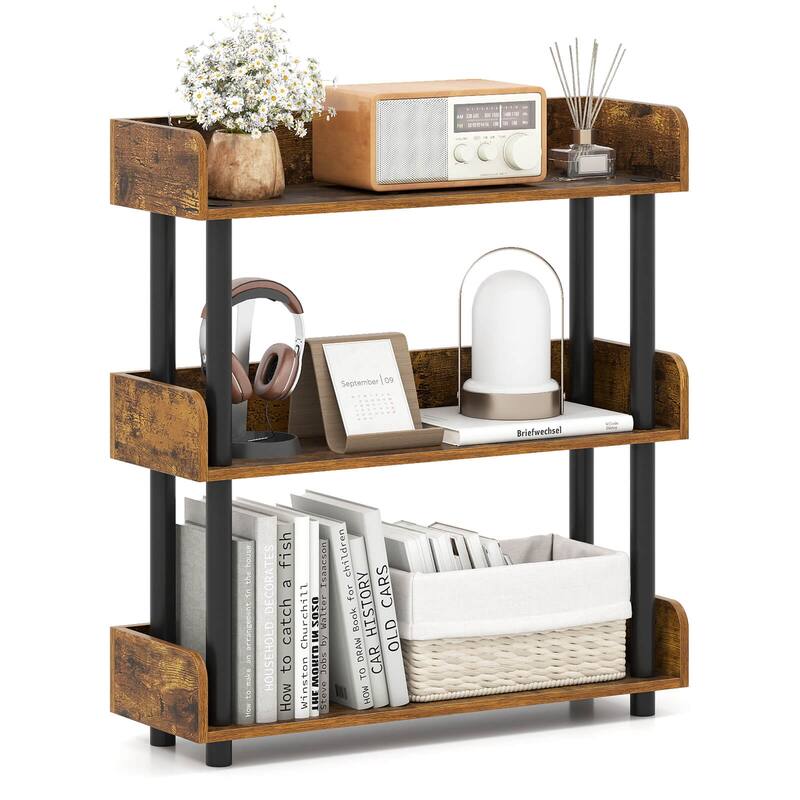Costway 1/2 PCS 3-Tier Bookshelf with Anti-Tipping Kit, Industrial - See Details - Brown-1 PCS