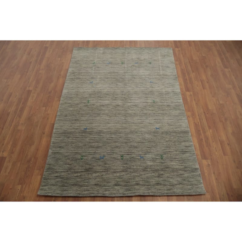 Hand Knotted Oriental 100% Wool Carpet Tribal Tribal Greys & Charcoal Gabbeh Area Rug - 7' 9'' X 5' 3''
