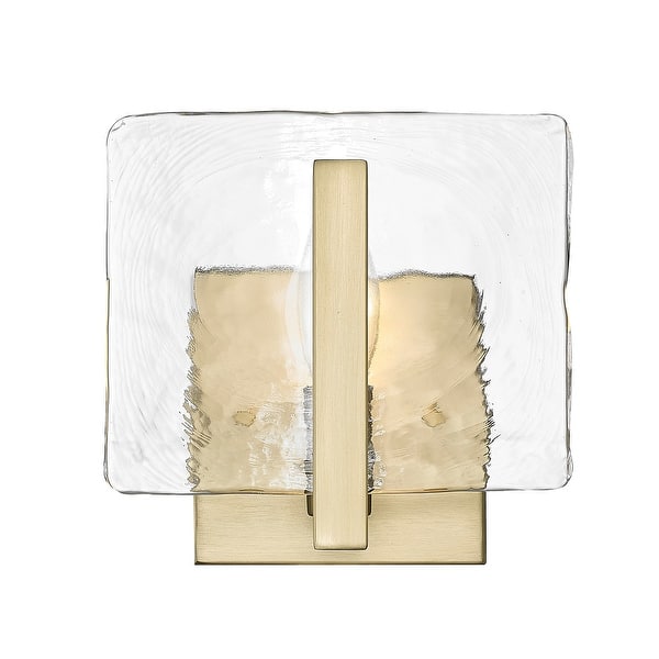 slide 2 of 19, Aenon 6.875" Wide 1-Light Wall Sconce with Hammered Water Glass Brushed Champagne Bronze