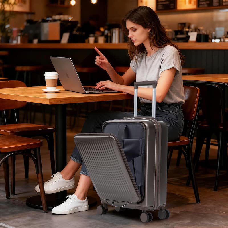 14"/20" 2 pcs/set in ABS Spinner Wheel Luggage, with Combination Lock and Front Opening Design, 14" Cosmetic Case