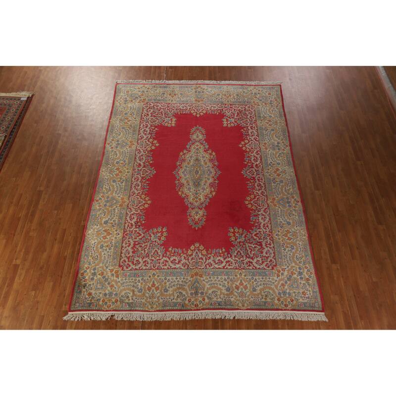Hand Knotted Oriental 100% Wool Carpet Traditional Floral Pink Kerman Area Rug - 11' 11'' X 8' 6''