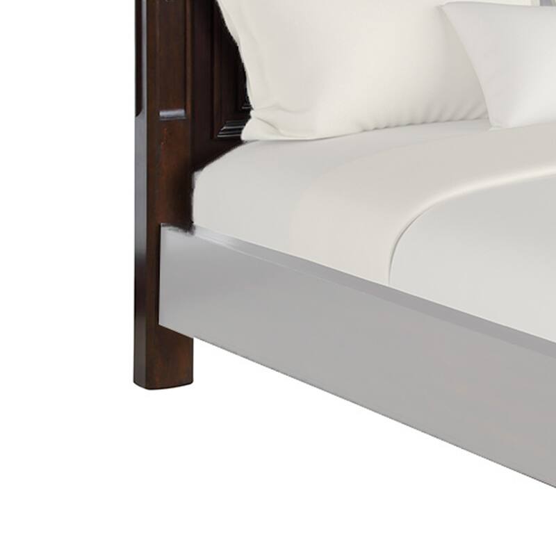 Leatherette and Wood Queen Headboard with Carving and Mirror Inlay, Brown