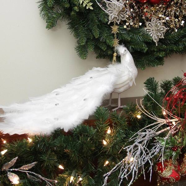 Shop 19 White Regal Peacock Bird With Closed Tail Feathers Christmas Decoration Overstock 20598783