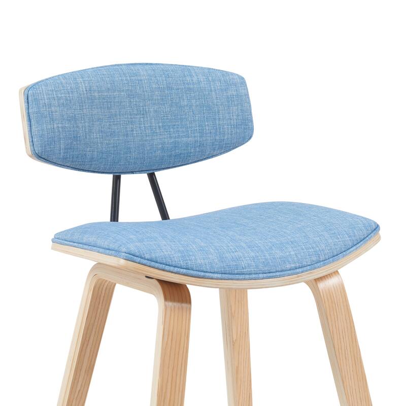 Fox Mid-Century Bar Stool, Upholstered Counter Height Chair with Bentwood Legs
