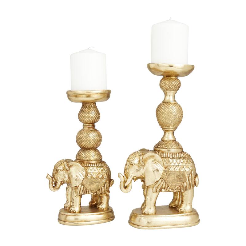 Polystone Elephant Candle Holder with White Wash Finish - Set of 2 - Roche River Decor