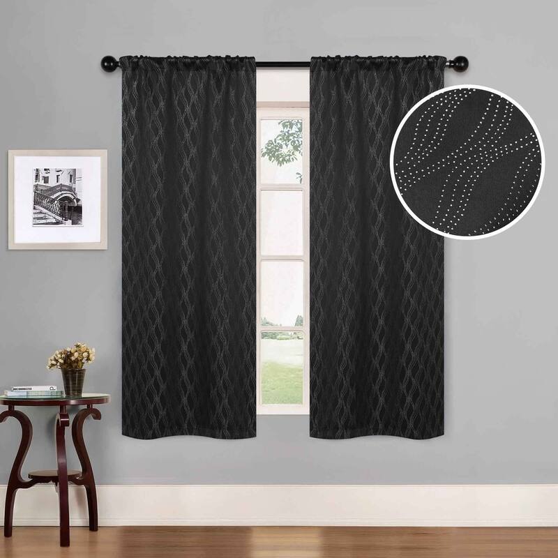 Superior Zuri Washable Room Darkening Curtains, Set of 2 Panels - 26"x63" - Black