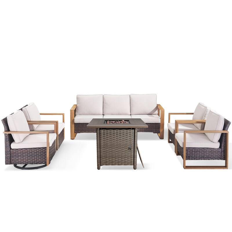 Pocassy 4/6/8PCS Sofa Swivel Chair with Fire Pit Table Set