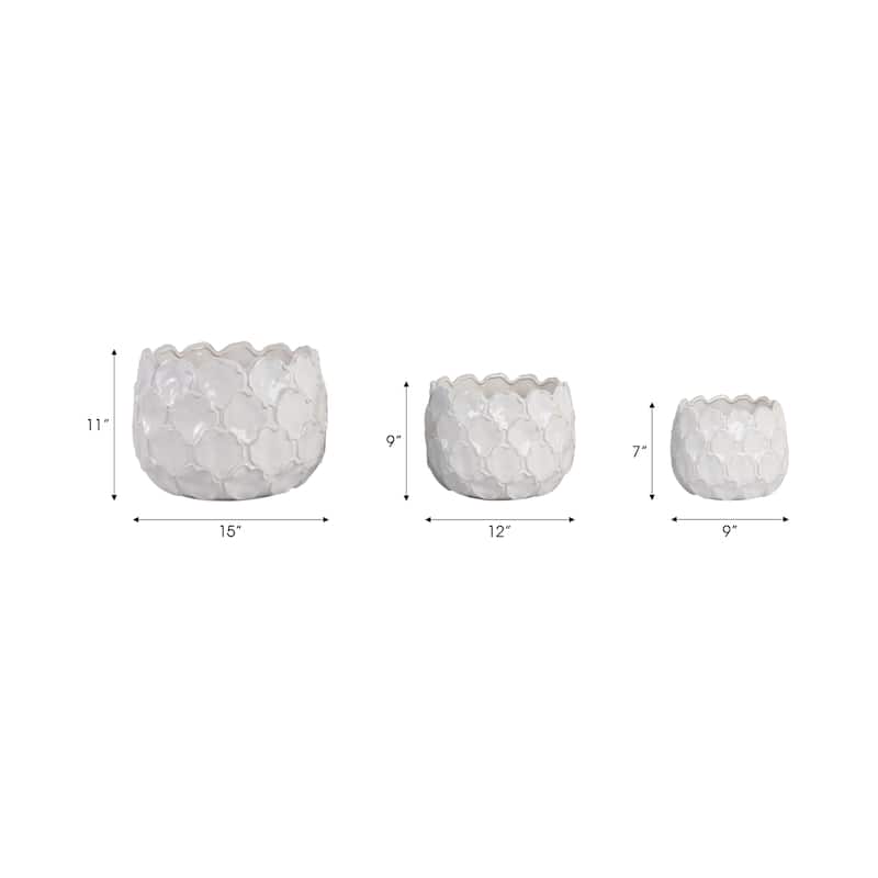 Stoneware Planters Textured Quatrefoil (Set of 3) - 11", 9", 7" White - 15" x 15" x 11"