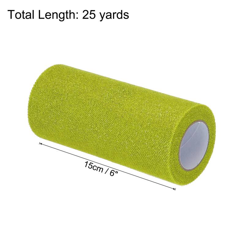 6" Sequin Tulle Ribbon Rolls Glitter Sparkly Netting Fabric for Gift - Lime Green - 25 Yards
