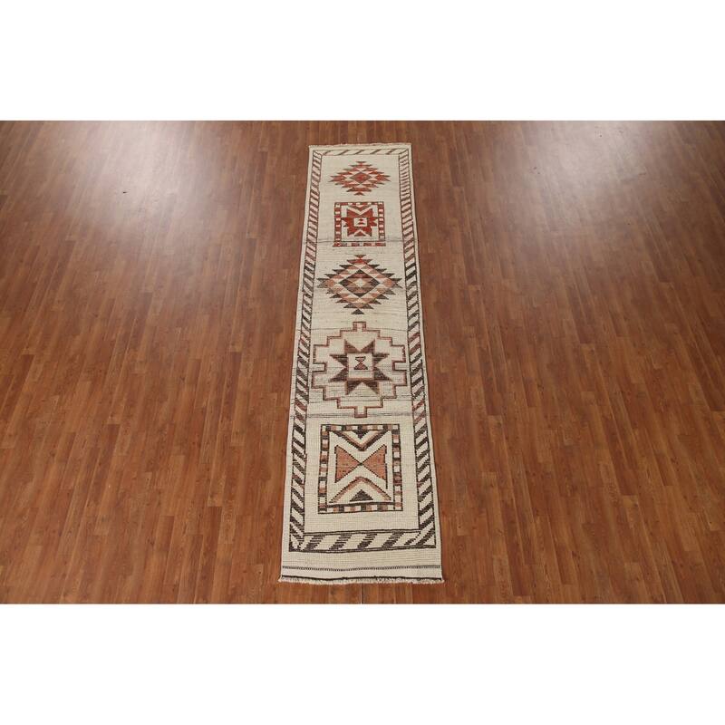 Beige Anatolian Runner Rug Handmade Wool Carpet - 2'9"x 11'2"