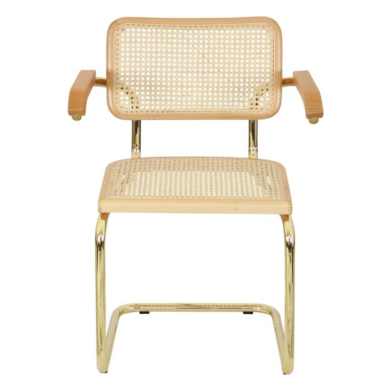 Breuer Chair Company Marcel Breuer Cesca Cane Cantilever Armchair Arm Chair w/ Brass Steel Frame (Various Wood & Cane Colors)