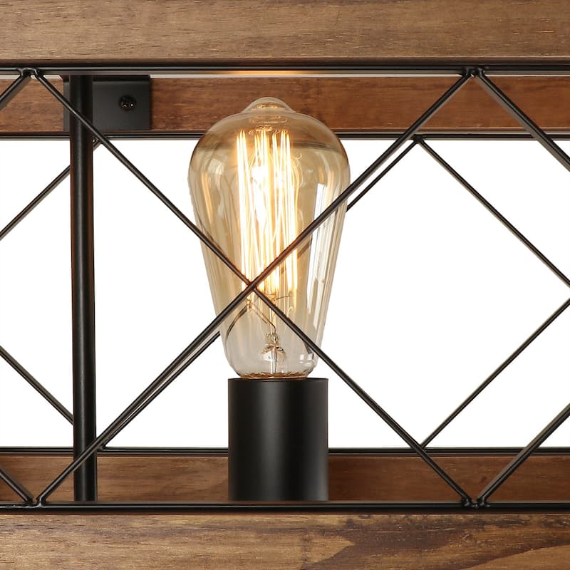 Modern Farmhouse 5-Light Wood Rectangle Chandelier Cage Island Lights for Dining Room - 31.6"L x 10" W x 7.8" H
