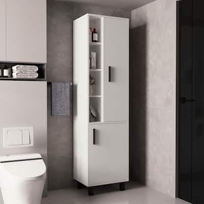 Tall Storage Cabinet with Two Doors and Three Open Shelves