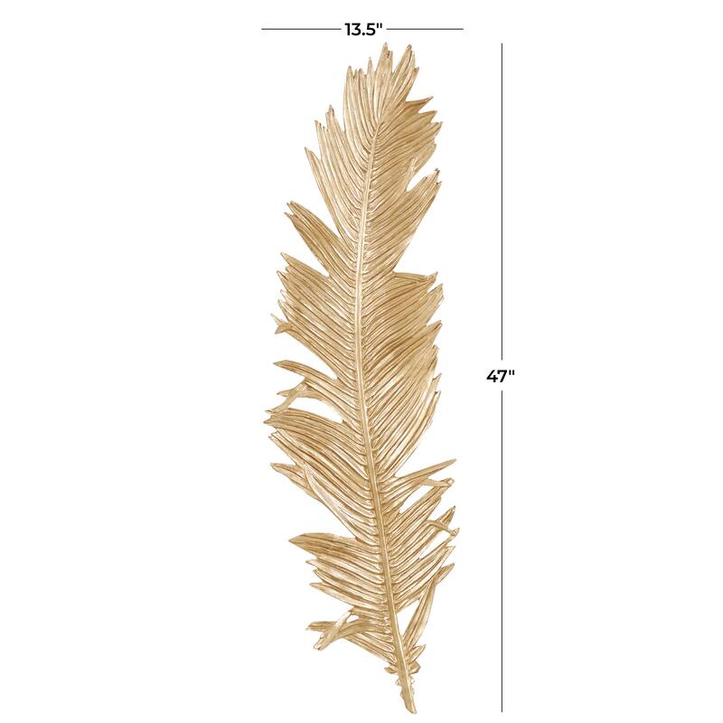 Gold Polystone Large Metallic Feather Bird Wall Decor