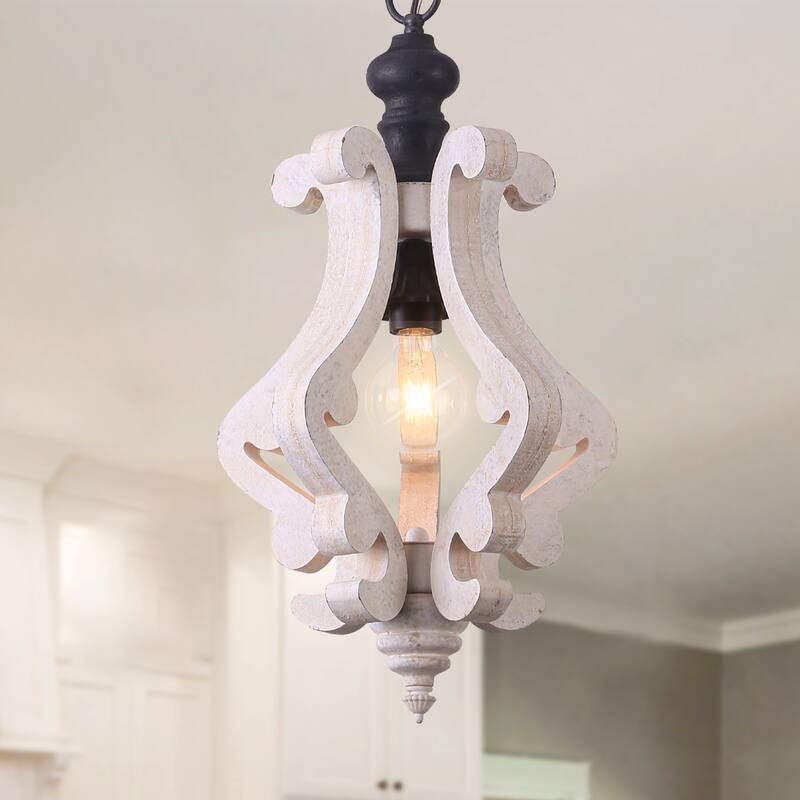 Cusp Barn Farmhouse Light Fixtures Chandelier 1-Light Rustic Wood Pendant Light with Adjustable Chain for Kitchen Island