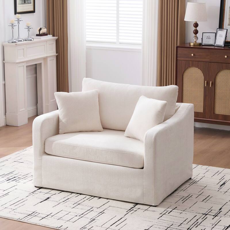 Modern Upholstered Farmhouse Performance Accent Chair , Reading Armchair Single Sofa with Two Bolster Pillows - Beige