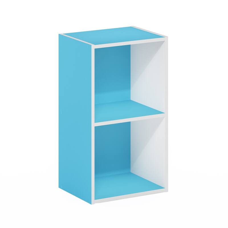 21 in. Tall Light Blue/White Wood 2-Shelf Bookcase