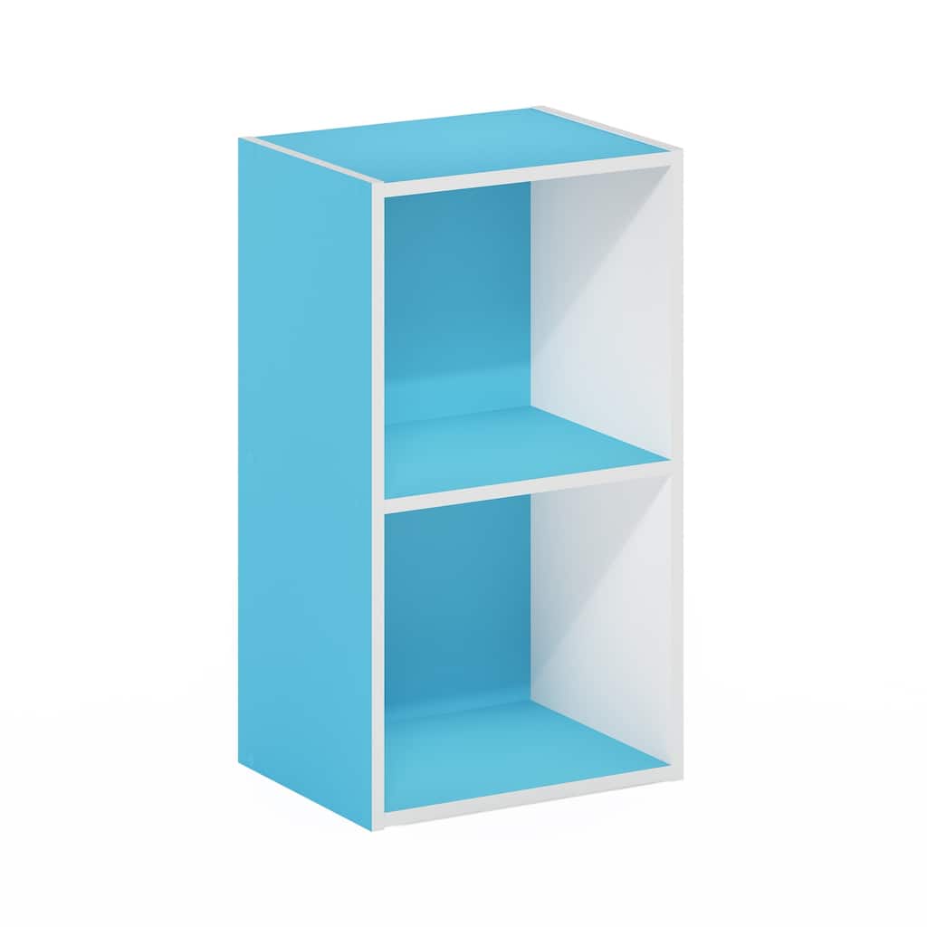 21 in. Tall Light Blue/White Wood 2-Shelf Bookcase