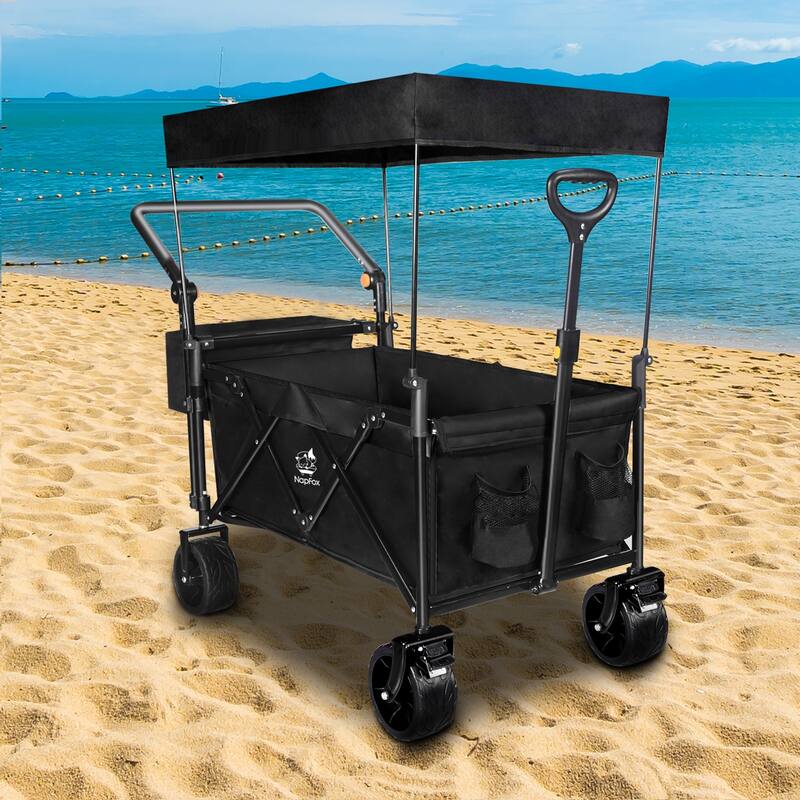 Collapsible Wagon with Canopy Extra Large 140L Storage Steel Frame All-Terrain Wheels Brakes - 20” x 44.9” x 46.8”