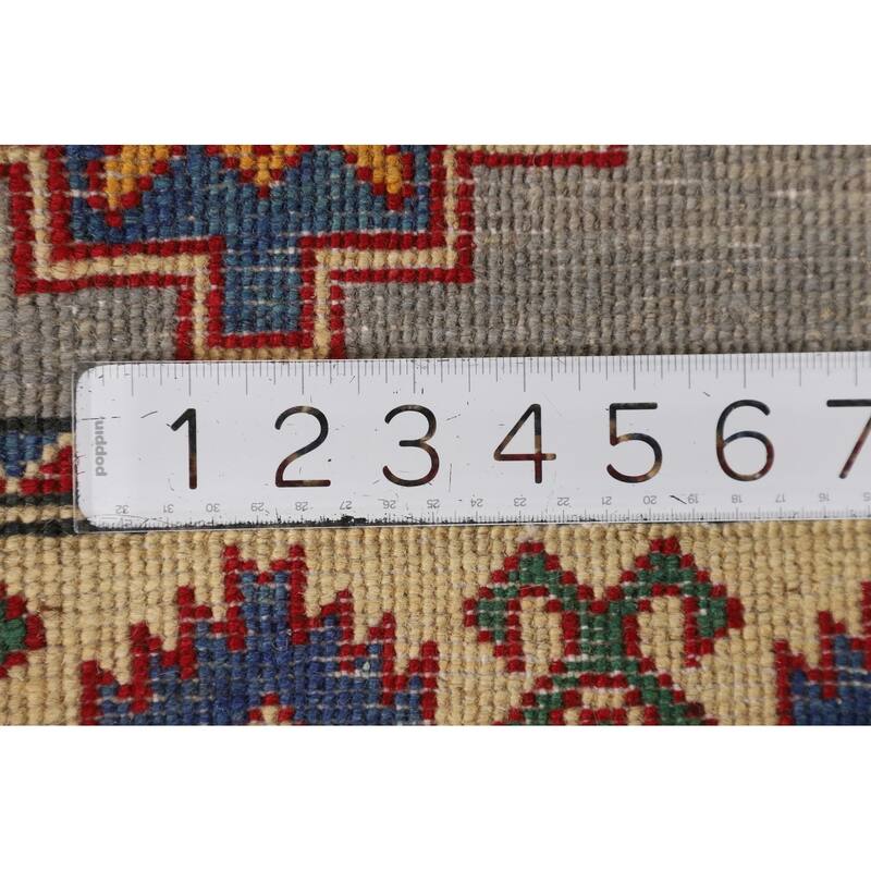 Gray Geometric Kazak Rug Handmade Foyer Wool Carpet - 2'9" x 4'1"