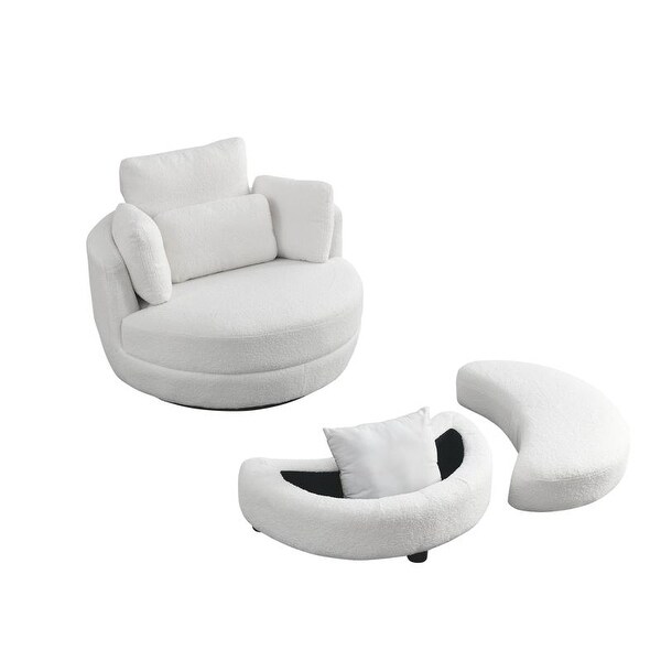Modern Swivel Accent Sofa Barrel Chair with Half Moon Storage Ottoman Linen Leisure Chair Round Accent Lounge Chair with Pillows Bed Bath Beyond 37543827