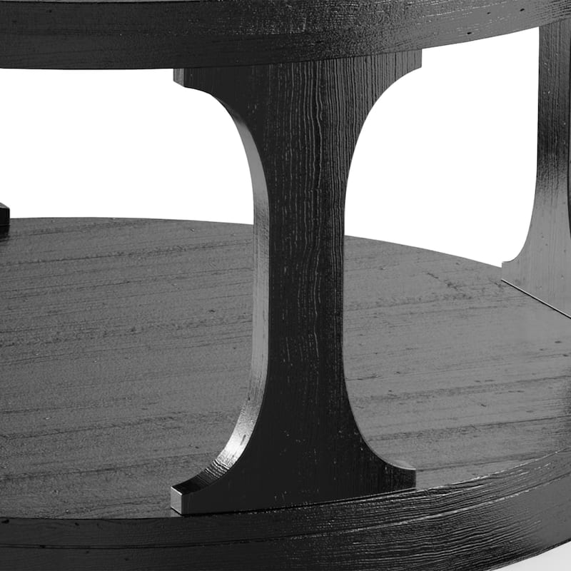 36" Modern Antique Black Solid Wood 2-Tier Round Coffee Table