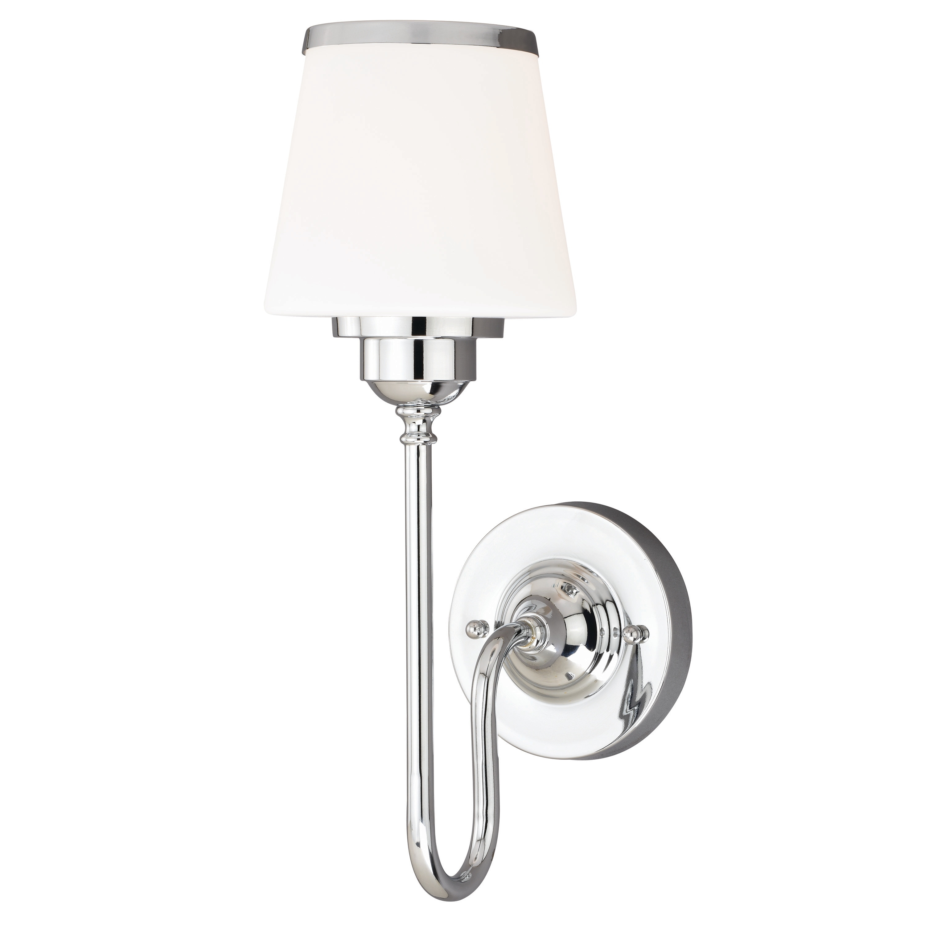 VAXCEL Kelsy 1-Light 6 in. W Chrome Bathroom Vanity Lighting Fixture, White Frosted Opal Glass Shade, Wall Mounted Sconce