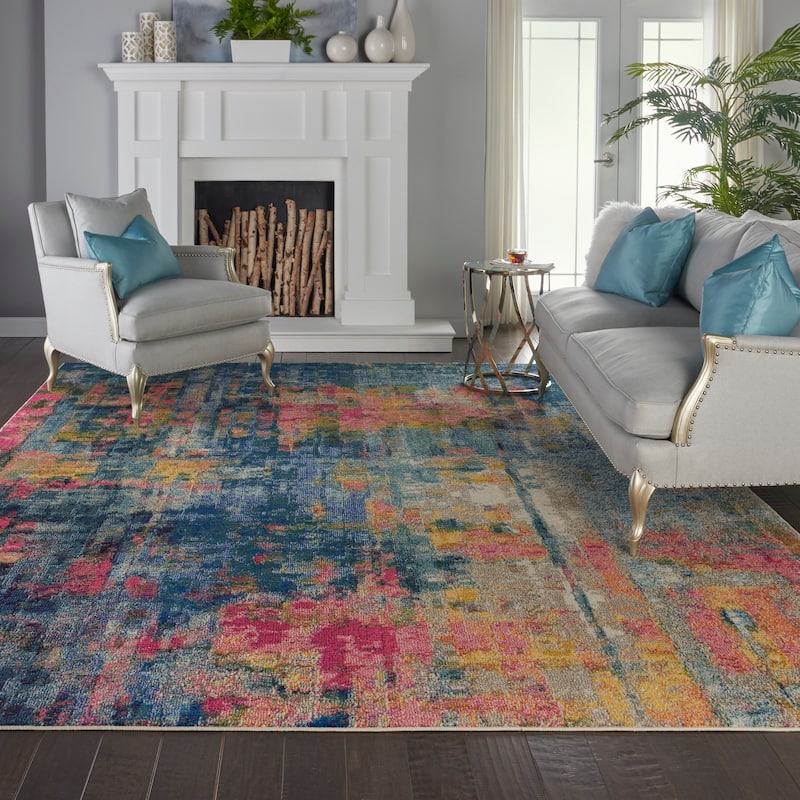Nourison Celestial Abstract Area Rug - 9' x 12' - Blue/Yellow - Runner/Rectangle