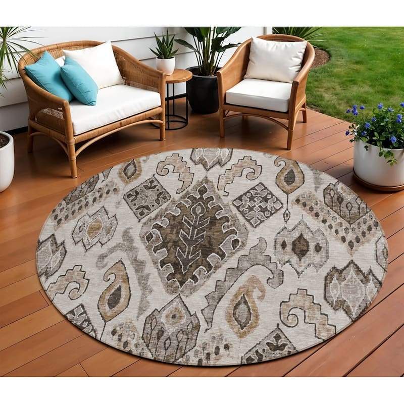 HomeRoots Moroccan Transitional Rectangle Outdoor Rug - 8' Round