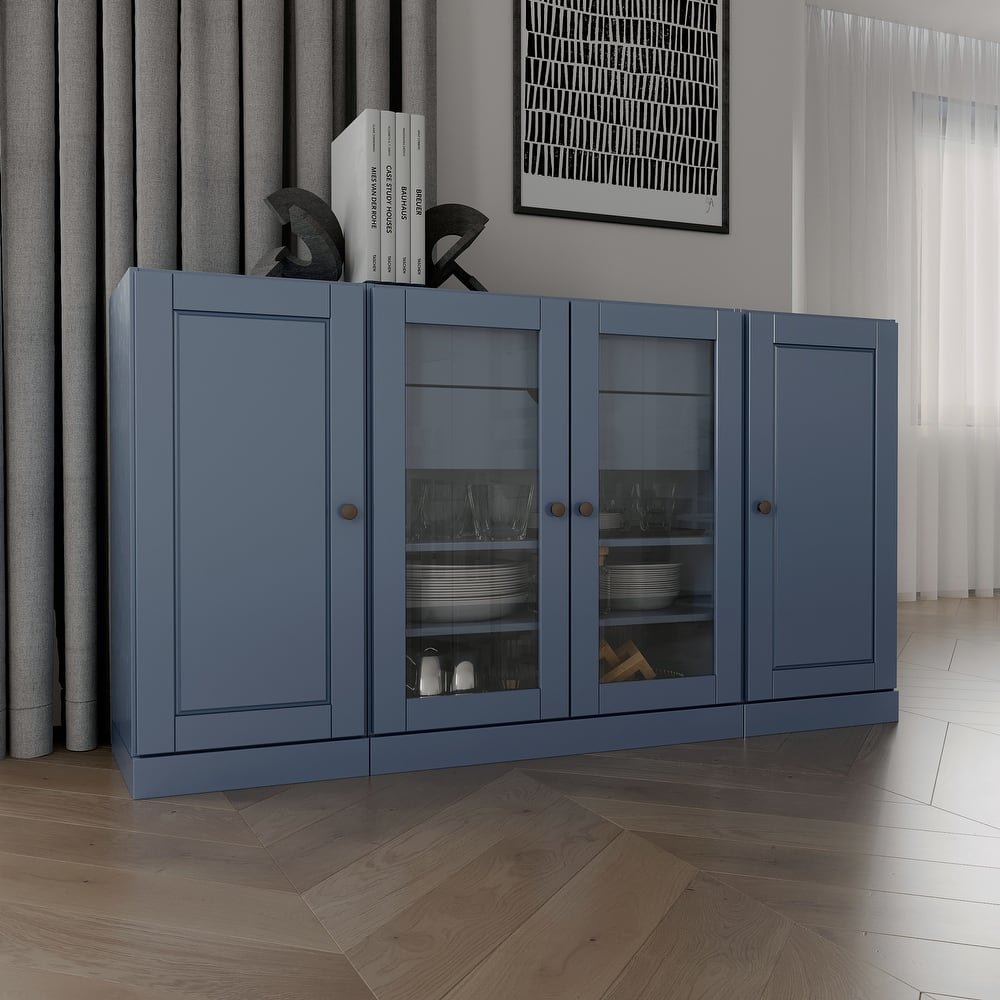 Palace Imports 100% Solid Wood 65" Sideboard with Solid, Clear Glass Doors, 2-Drawers and Adjustable Shelves