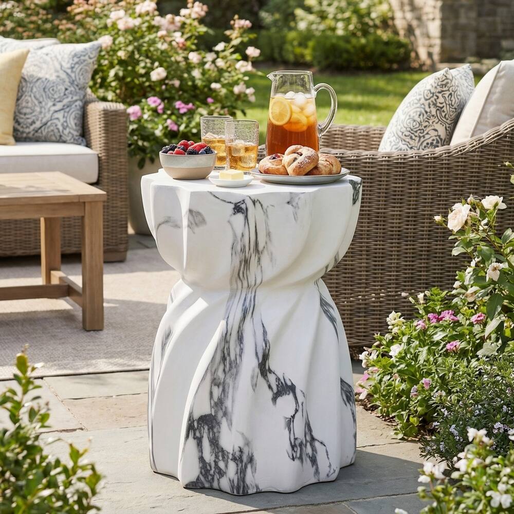 Christopher Knight Home Lysandros 19.29"H Modern Outdoor Concrete Side Table with Sculptural Fluted Design