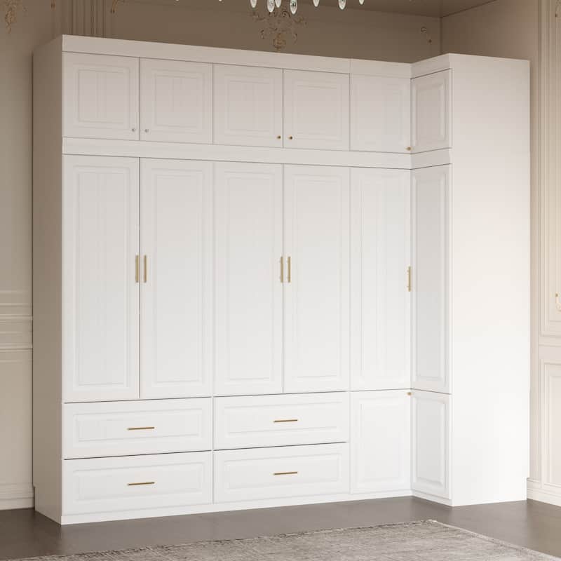 93.9"H/74.2"H Armoires Wardrobe Closet Cabinet Hanging Drawers Storage - 93.9"x98.4"