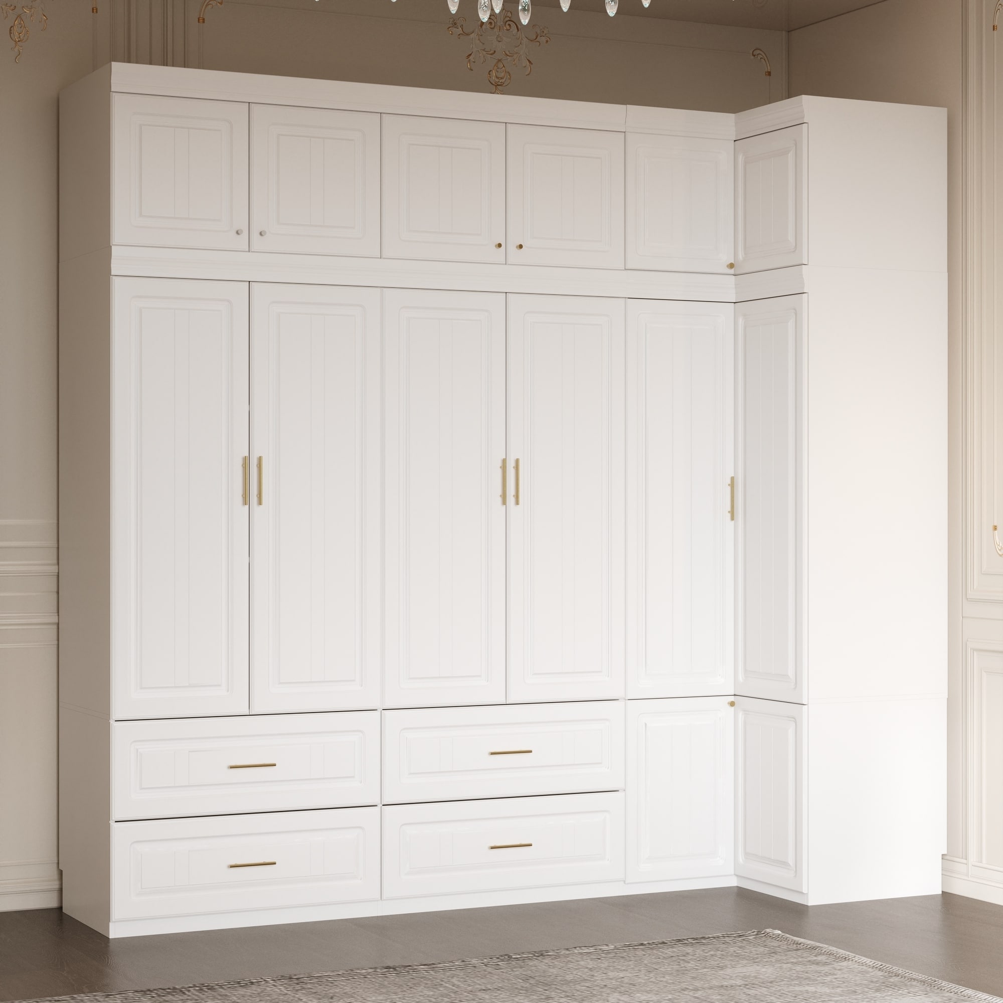 93.9"H/74.2"H Armoires Wardrobe Closet Cabinet Hanging Drawers Storage
