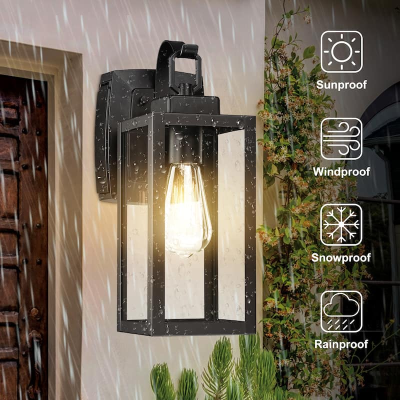 2 Pack 1-Light Outdoor Wall Lantern with Built-In GFCI Outlets - Matte Black