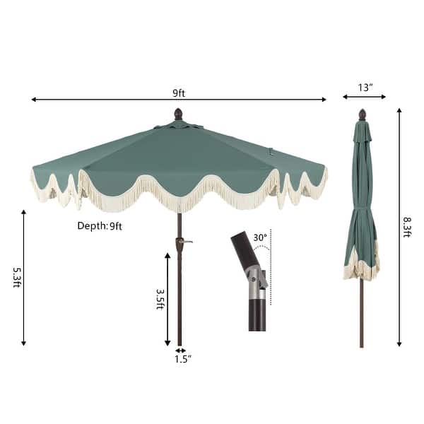 dimension image slide 10 of 20, 9ft Tassel Patio Umbrella Auto-Tilt, Crank , by JONATHAN Y