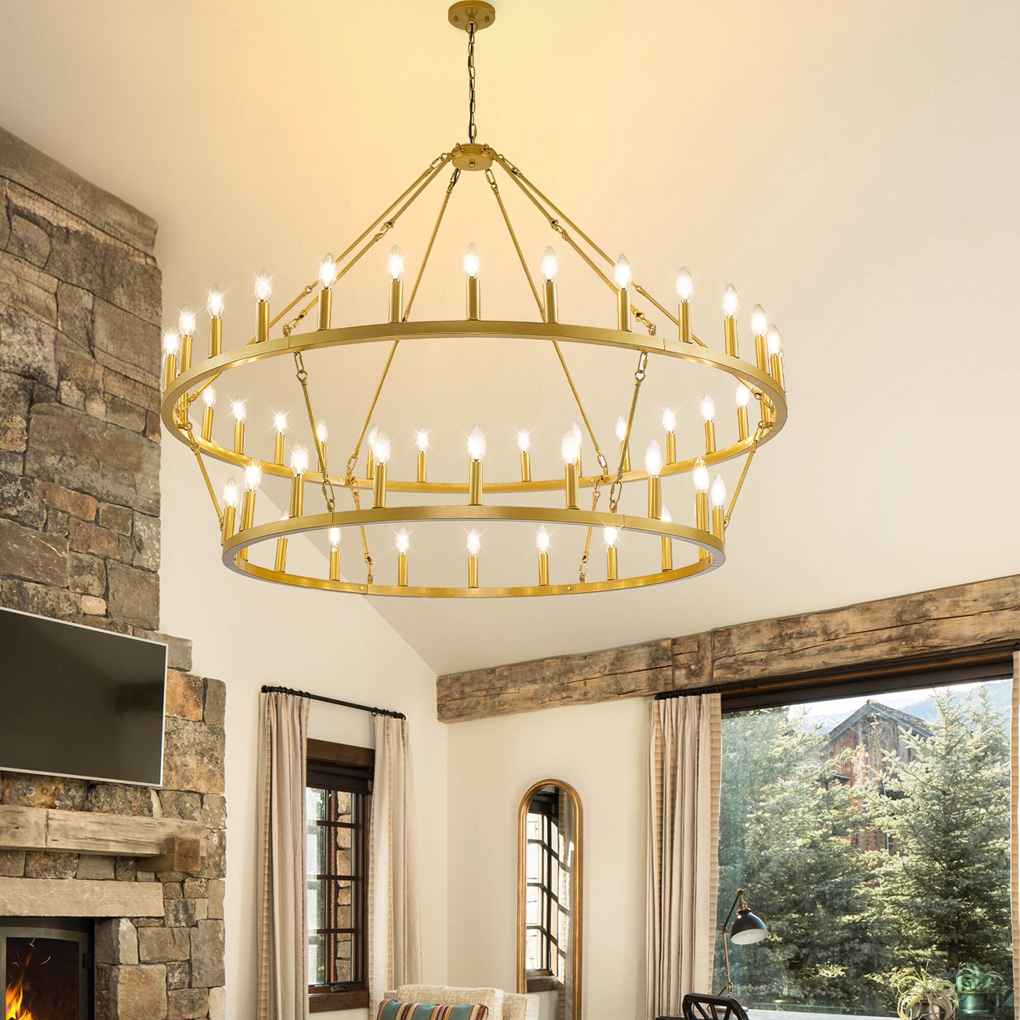 Gold Wagon Wheel Chandelier, 24 Inch Brass Chandeliers with Unique Glass Shade, 6-Light Crystal Farmhouse Wagon Wheel Chandeliers for Dining Room, Round Chandelier for Living Room, Foyer, Entryway Gold Wagon Wheel Chandelier, 24 Inch Brass Chandeliers with Unique Glass Shade, 6-Light Crystal Farmhouse Wagon Wheel Chandeliers for Dining Room, Round Chandelier for Living Room, Foyer, Entryway