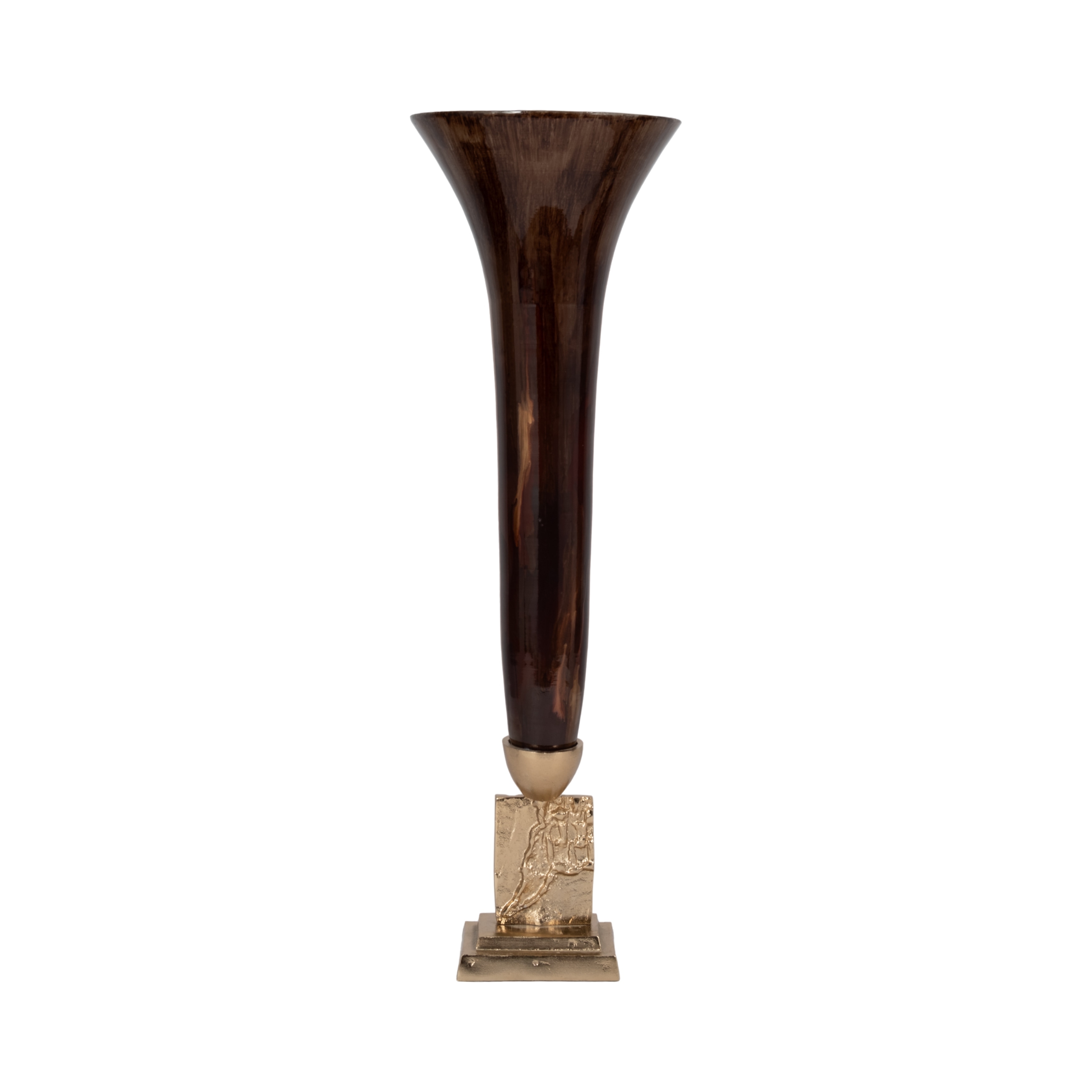 Decorative Vase - Bronze Glass Trumpet With Metal Base, 26in