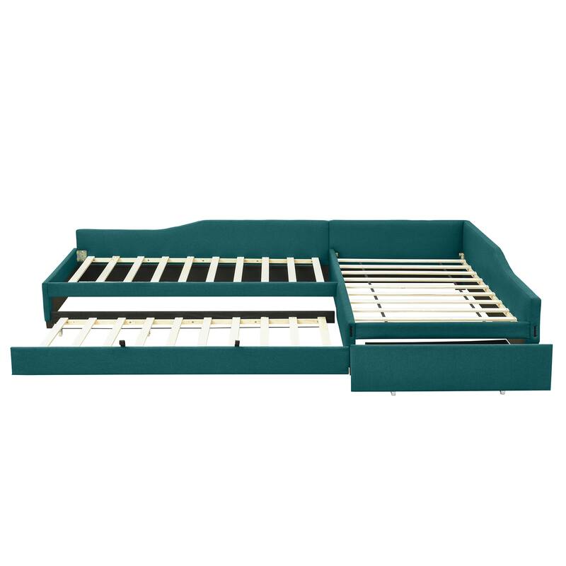 Green Upholstered Twin Daybed with Trundle and Storage Drawer