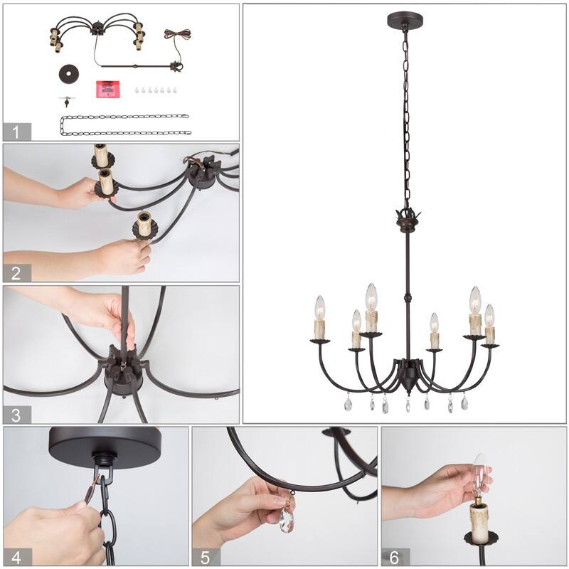 Farmhouse 6-Light Traditional Candle Chandelier for Dining Room - 22.5" D x 25" H