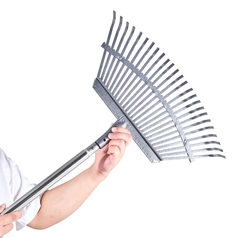 Adjustable Lawn Rake with Stainless Steel Metal Tines - 72.83 x 18.31 x 2.17 in