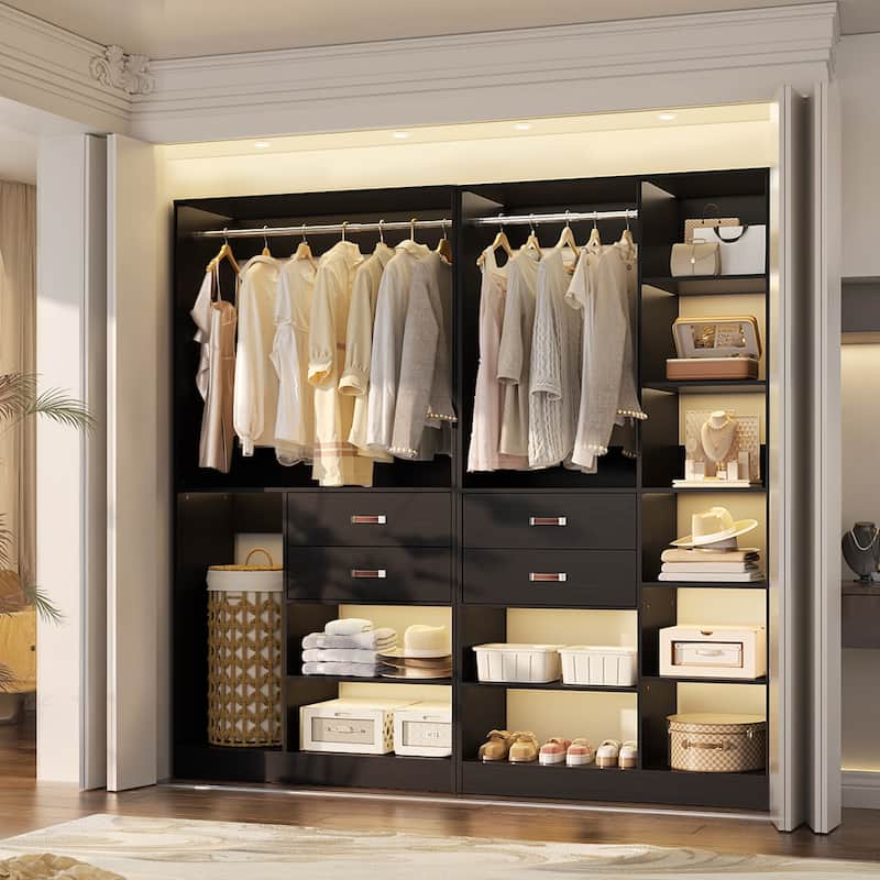 80''W Set of 2 Freestanding Closet System with Drawers, Reversible Wardrobe for Walk-in/ Reach-in Closet
